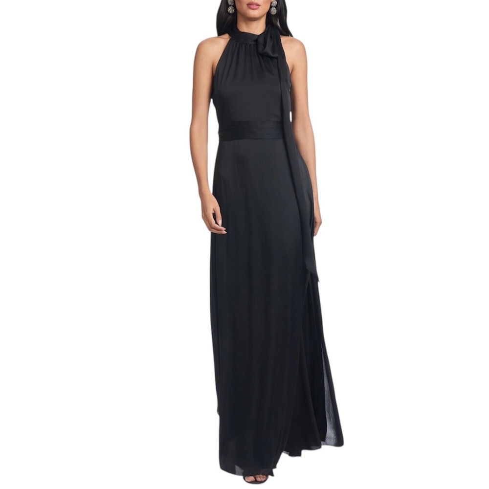 Sachin + Babi Black Halter Maxi Gown with Neck Tie